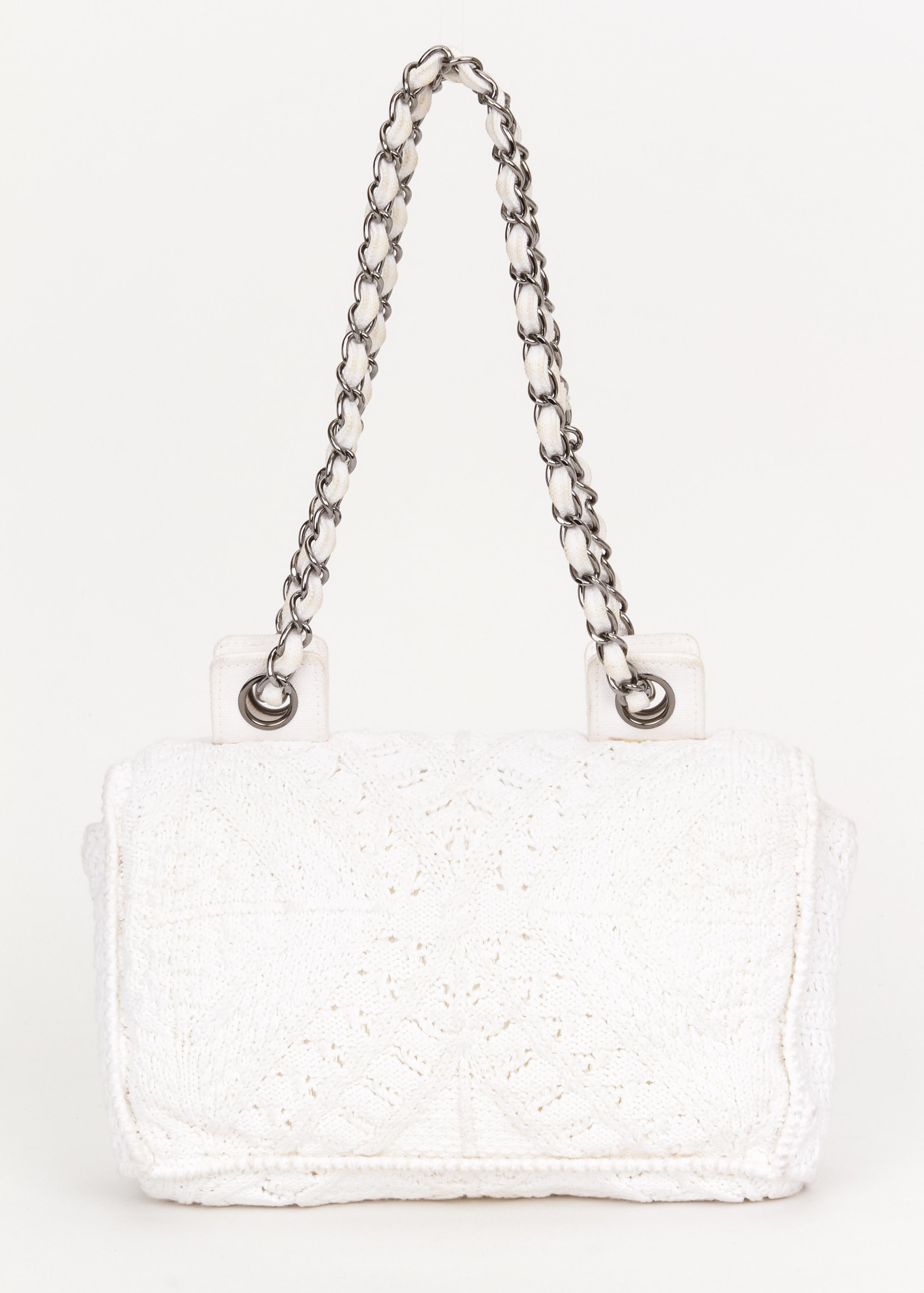 Gray Chanel Rare White Crochet Flap Bag