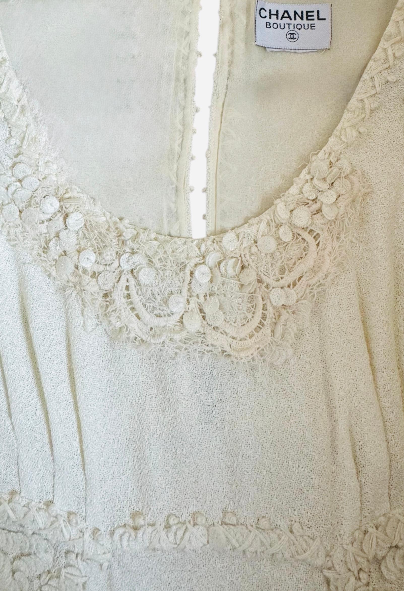 Chanel Raro Abito d'archivio bianco impreziosito e ricamato - Primavera/Estate 1998 in vendita 9