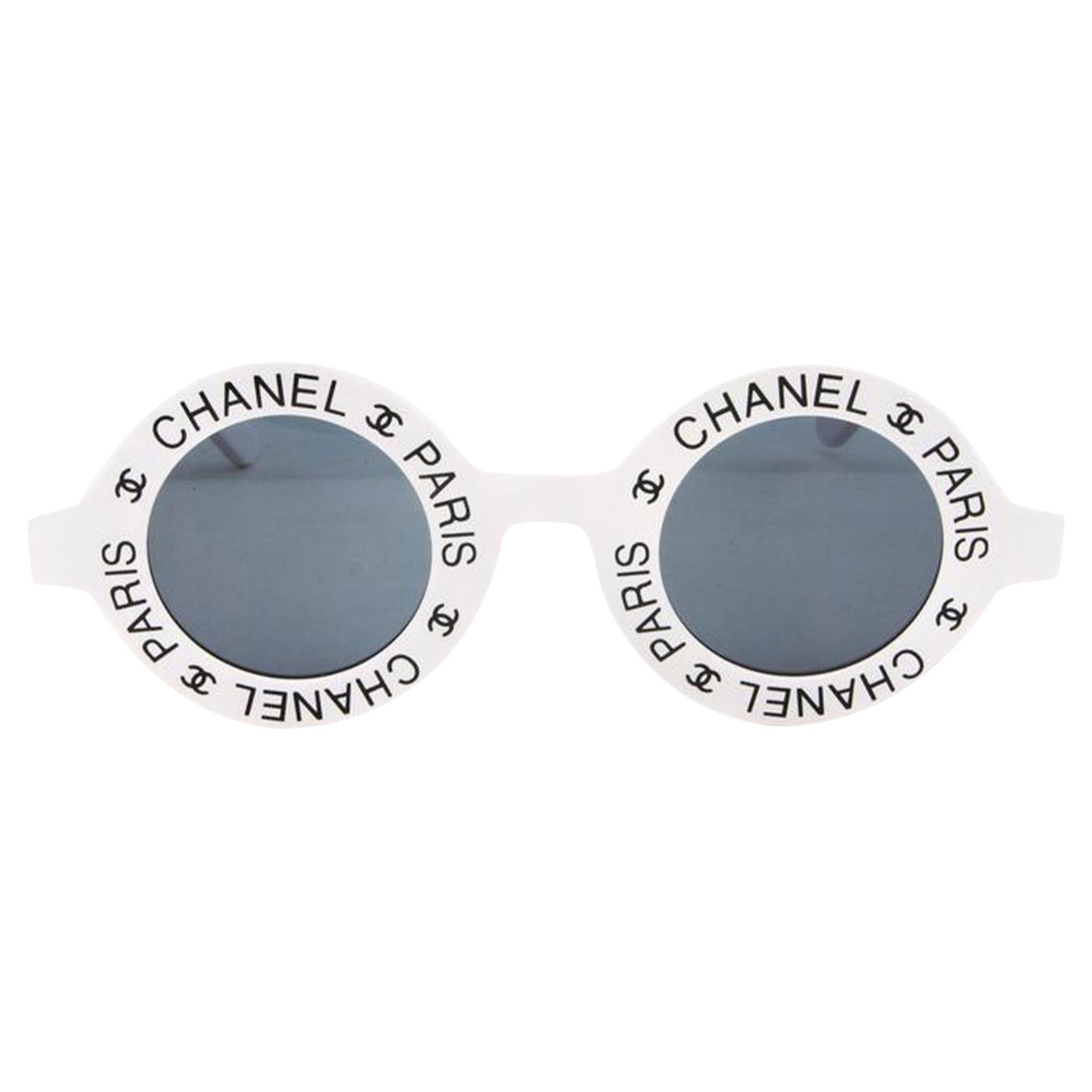 Occhiali da sole Chanel rari, bianchi, vintage, anni '90, CC Paris