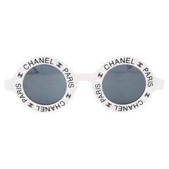 Occhiali da sole Chanel rari, bianchi, vintage, anni '90, CC Paris