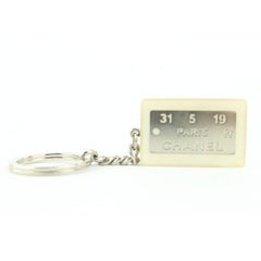 Chanel Rare White x Silver 99a CC Logo Address Plate Keychain Bag Charm 770cc