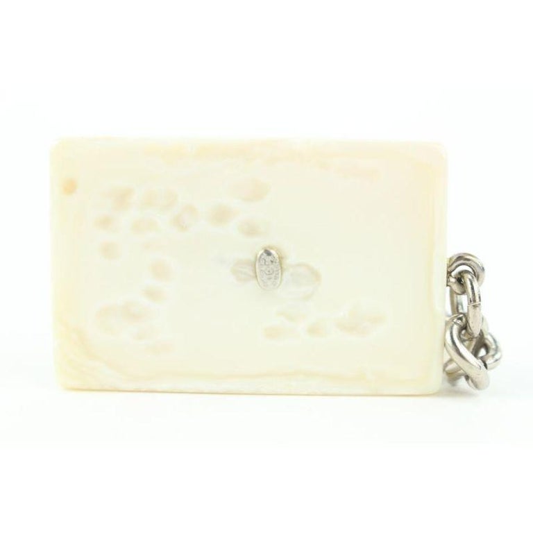 Chanel Rare White x Silver 99a CC Logo Address Plate Keychain Bag Charm  770cc For Sale at 1stDibs