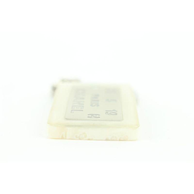 Beige Chanel Rare White x Silver 99a CC Logo Address Plate Keychain Bag Charm 770cc For Sale