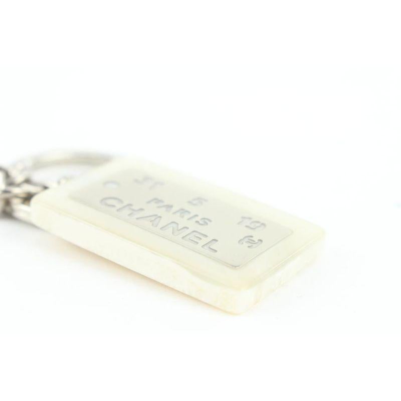 Chanel Rare White x Silver 99a CC Logo Address Plate Keychain Bag Charm 770cc In Good Condition For Sale In Dix hills, NY
