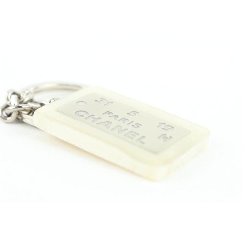 Chanel Rare White x Silver 99a CC Logo Address Plate Keychain Bag Charm 770cc For Sale 2