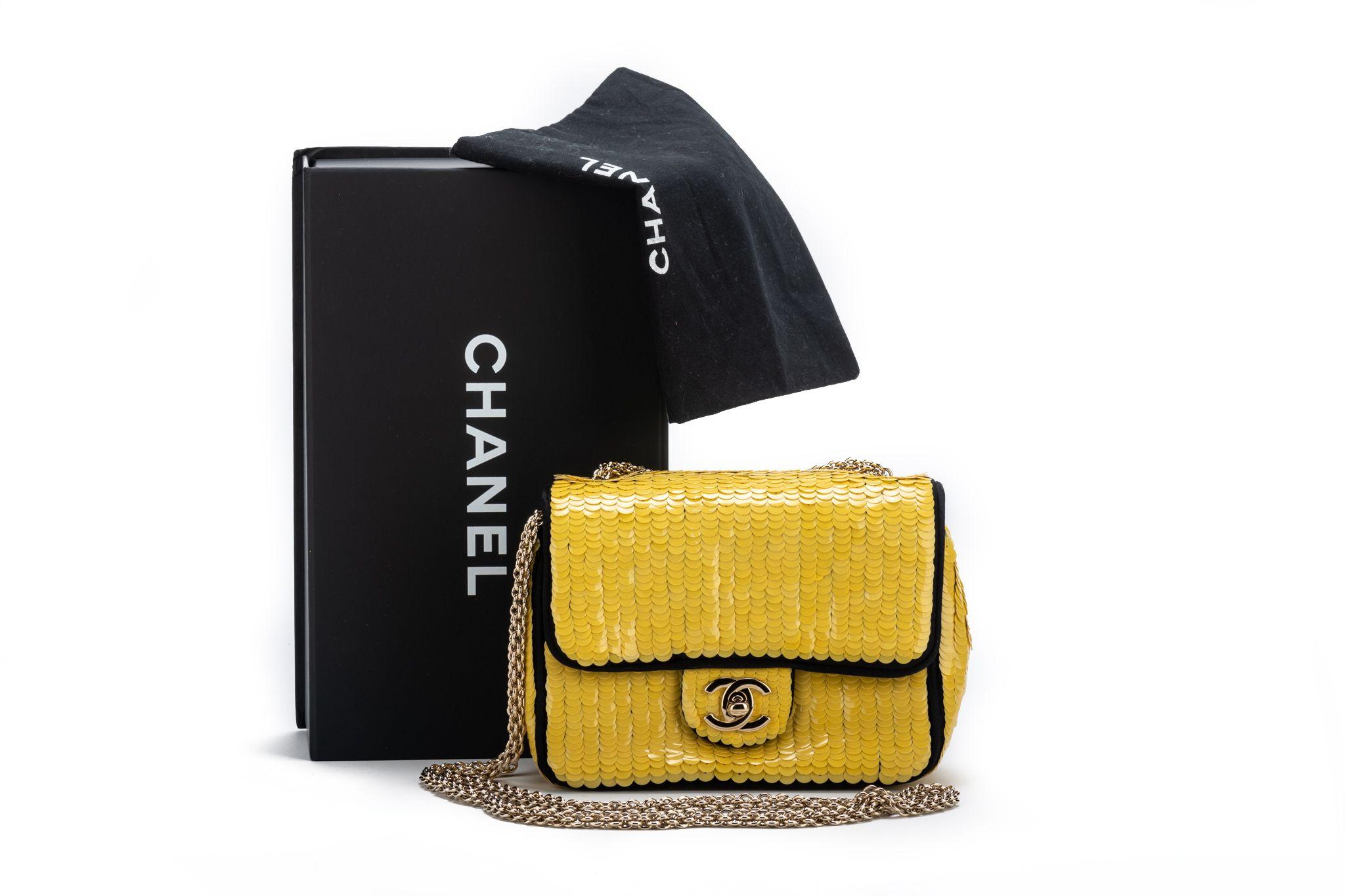 Chanel Rare Yellow Sequin Square Classic 11
