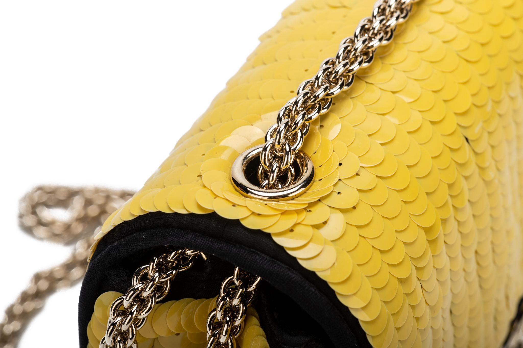 Chanel Rare Yellow Sequin Square Classic 3