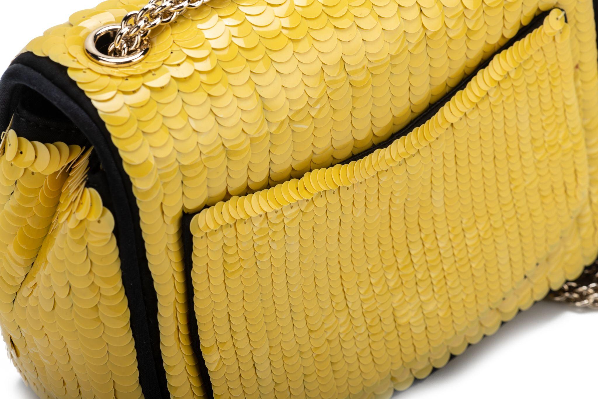 Chanel Rare Yellow Sequin Square Classic 4