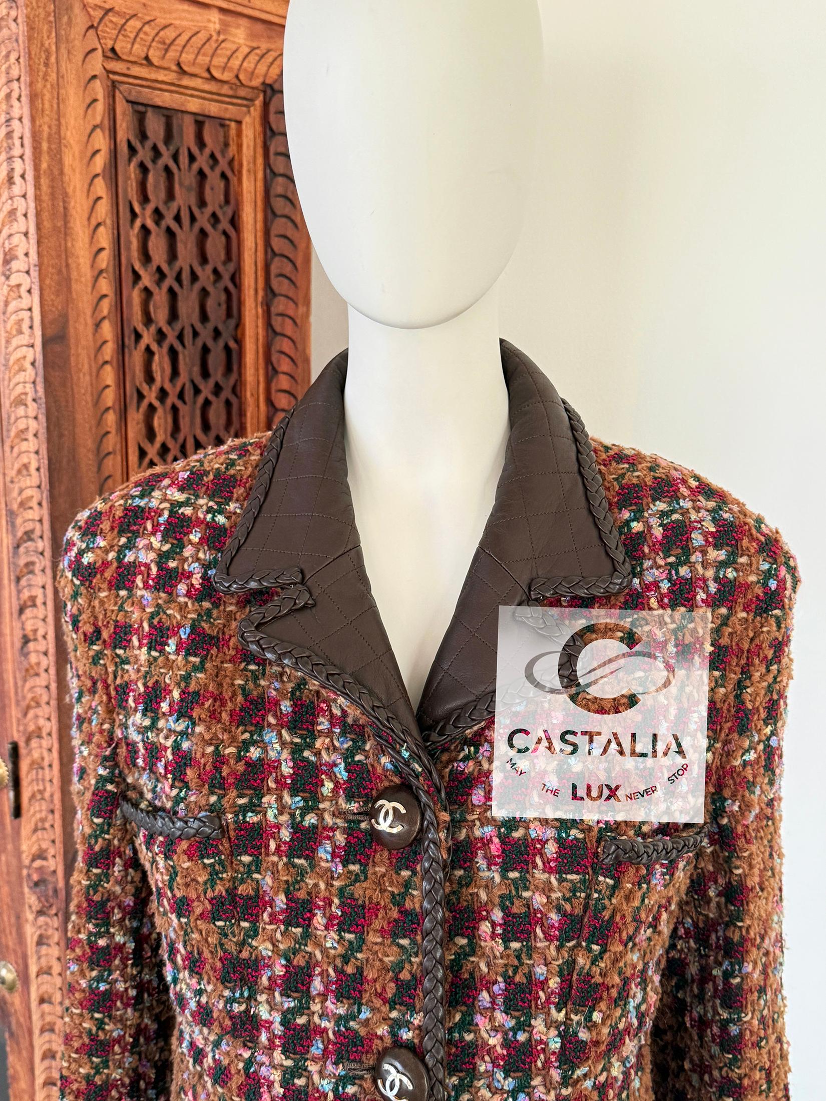 Chanel Rarísima Chaqueta de Tweed Marrón Estilo Supermodelo 1993 38 FR en venta 8