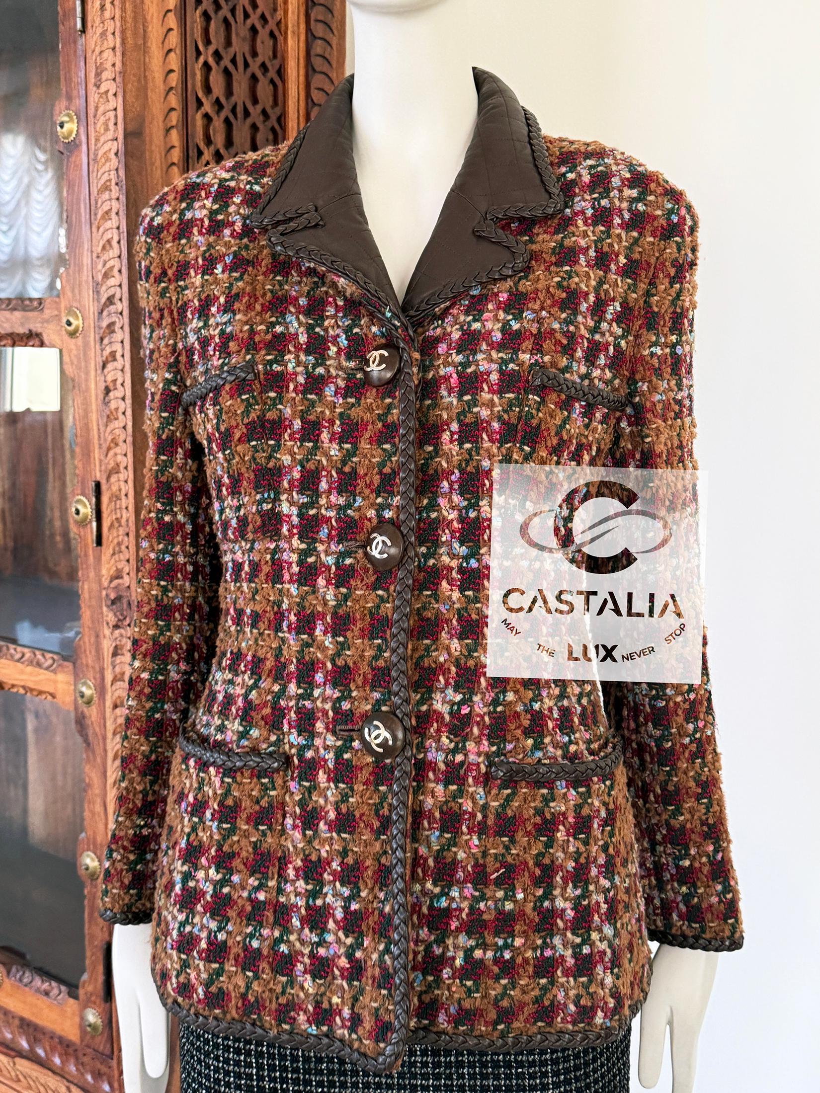 Chanel Rarísima Chaqueta de Tweed Marrón Estilo Supermodelo 1993 38 FR en venta 10