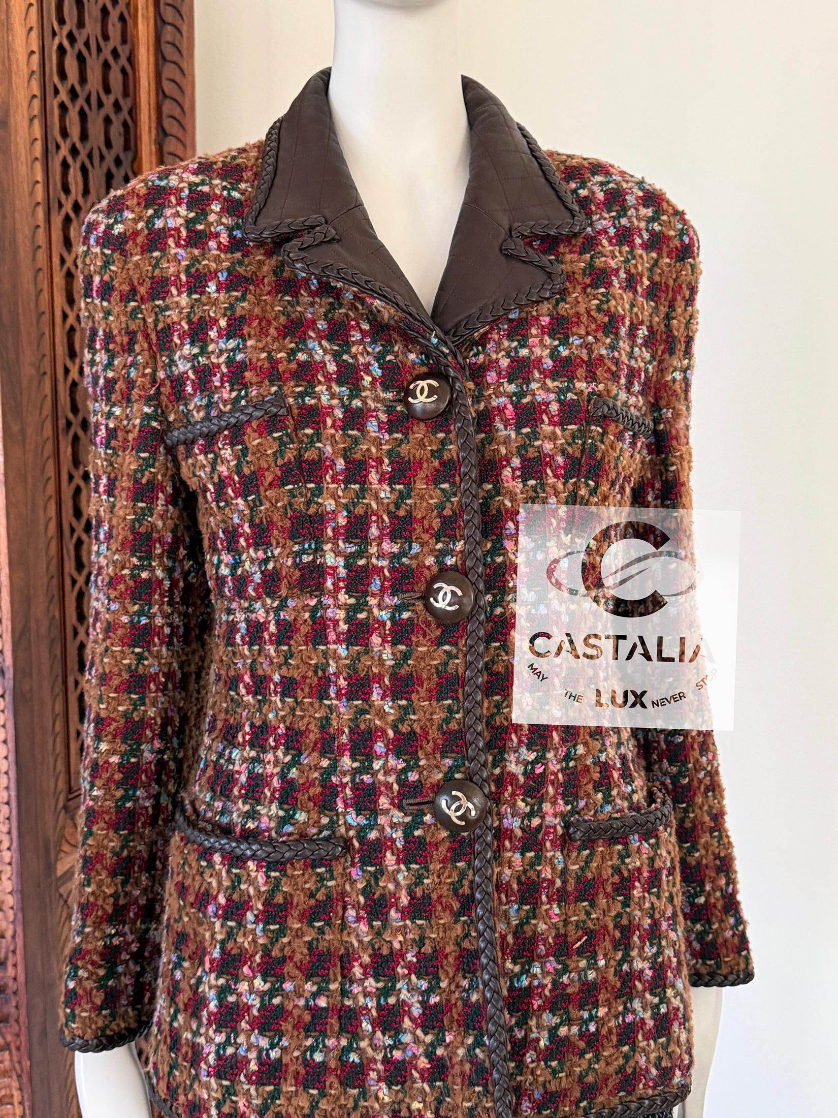 Chanel Rarísima Chaqueta de Tweed Marrón Estilo Supermodelo 1993 38 FR en venta 11