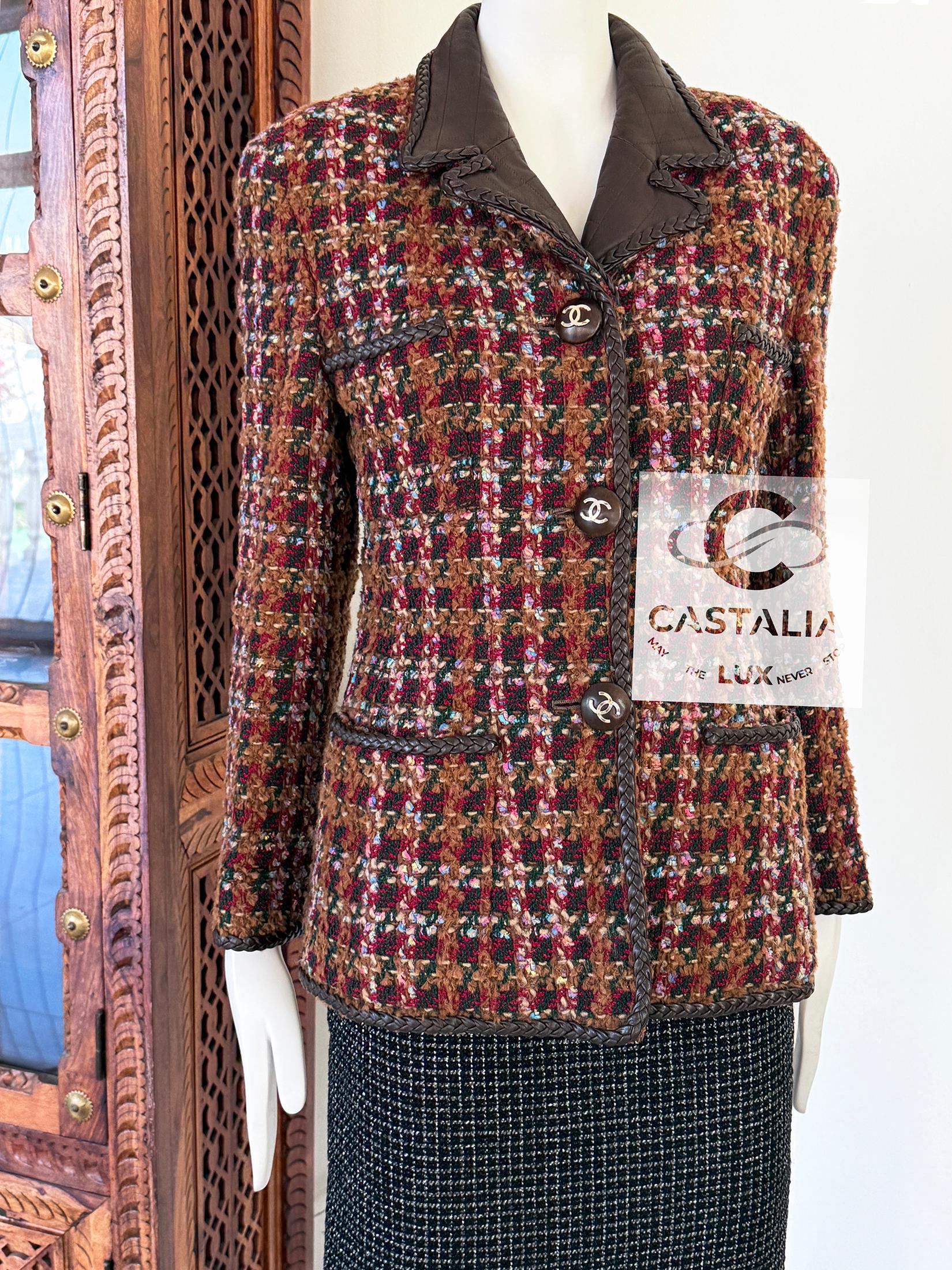 Chanel Rarísima Chaqueta de Tweed Marrón Estilo Supermodelo 1993 38 FR en venta 12
