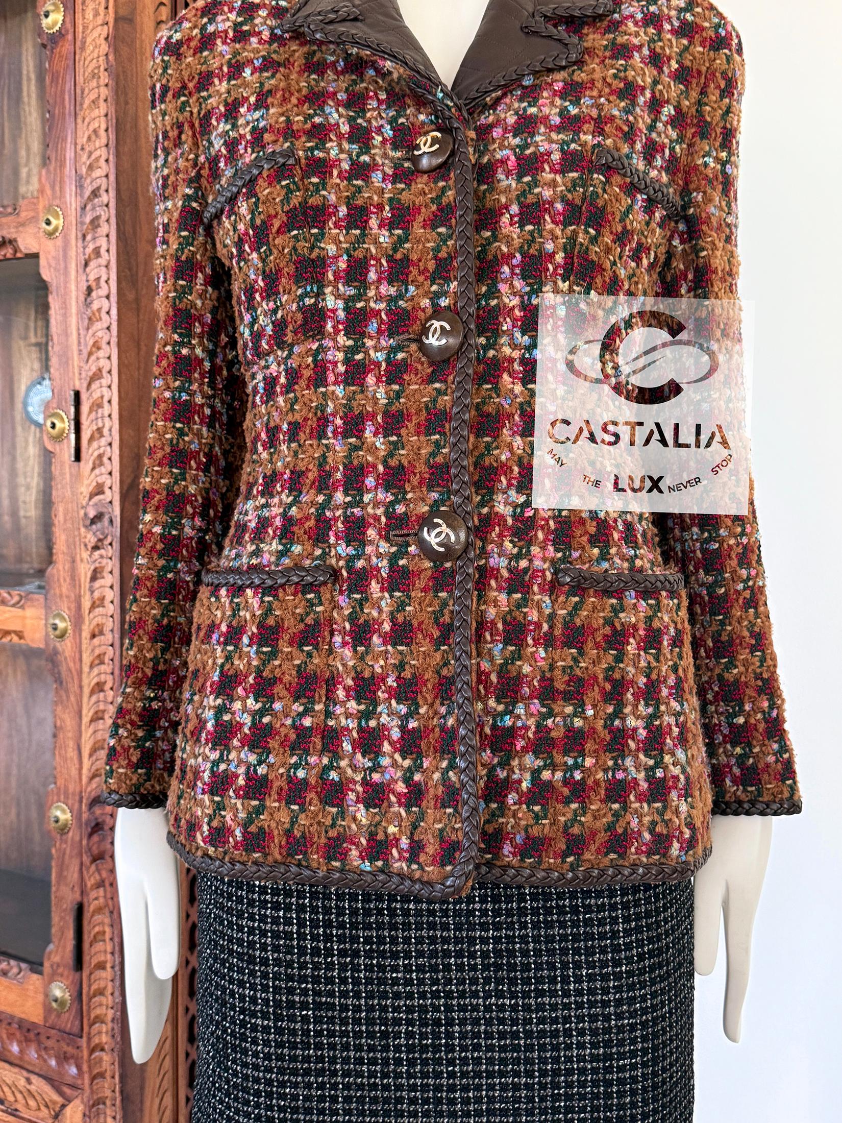 Chanel Rarísima Chaqueta de Tweed Marrón Estilo Supermodelo 1993 38 FR en venta 14