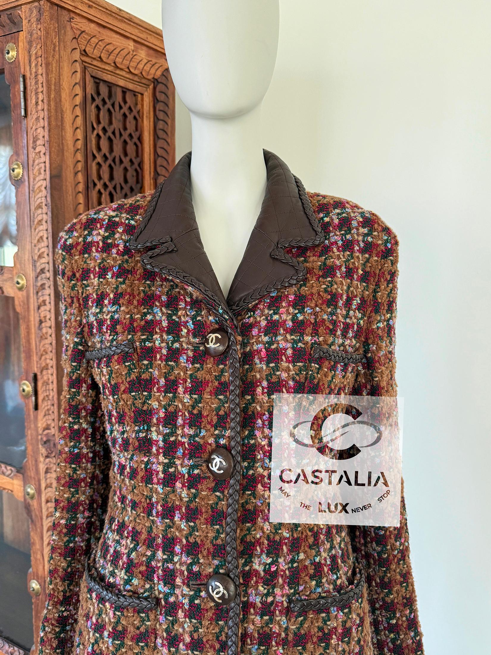 Chanel Rarísima Chaqueta de Tweed Marrón Estilo Supermodelo 1993 38 FR en venta 15