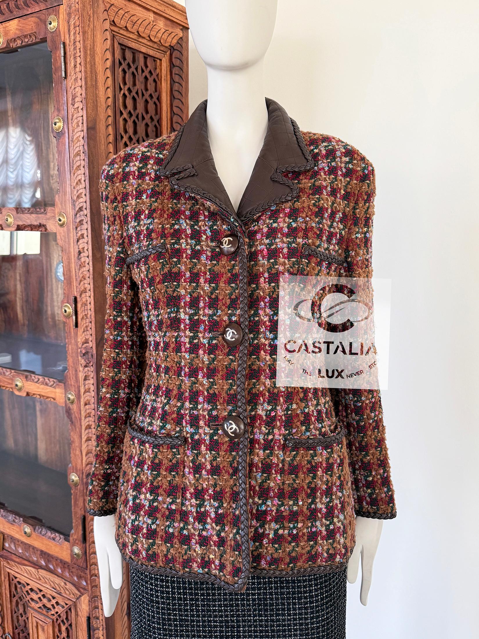 Chanel Rarísima Chaqueta de Tweed Marrón Estilo Supermodelo 1993 38 FR en venta 5
