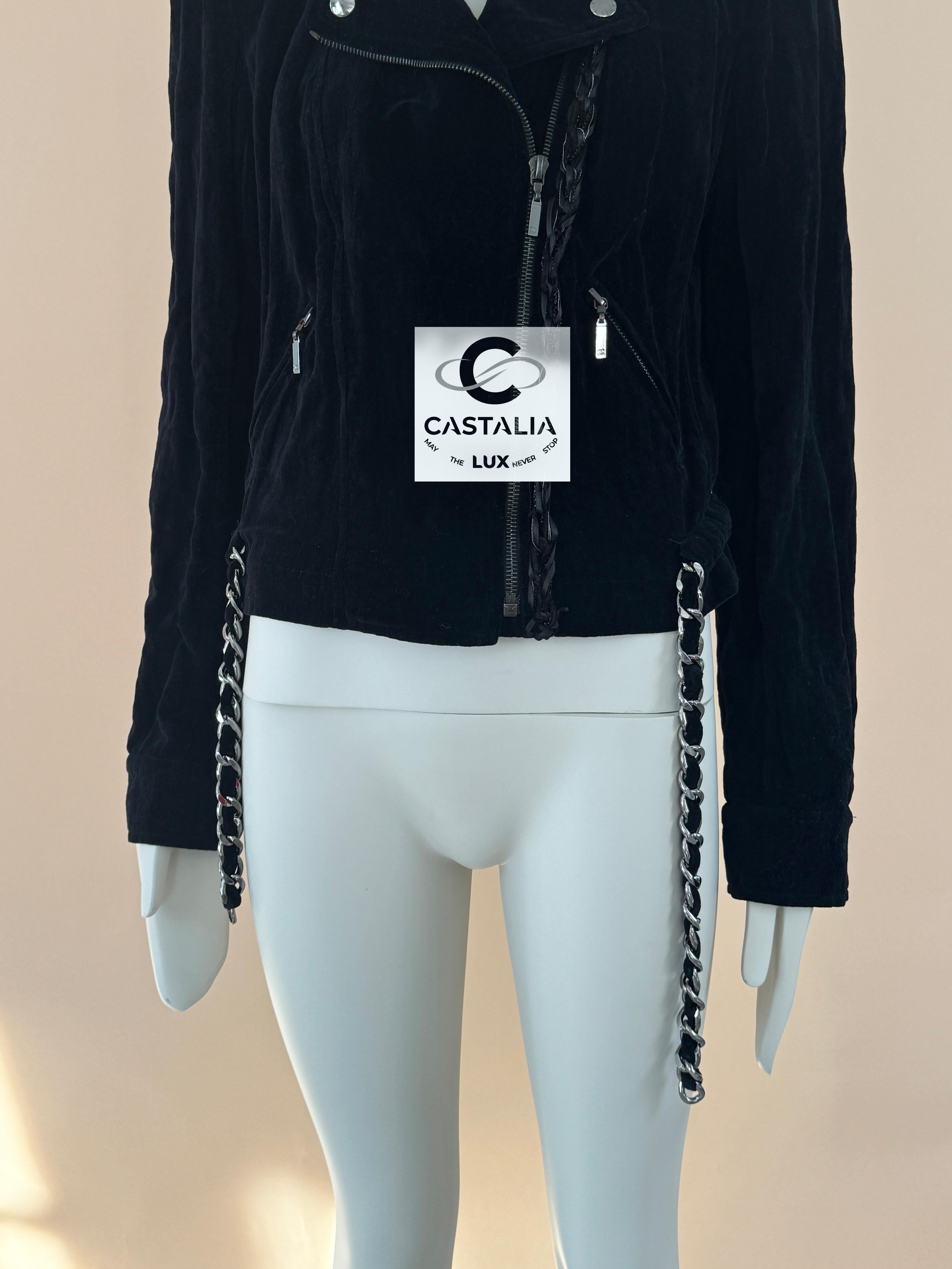 Femenino o masculino Chaqueta motera de terciopelo con ribete de cadena Chanel Rarísima