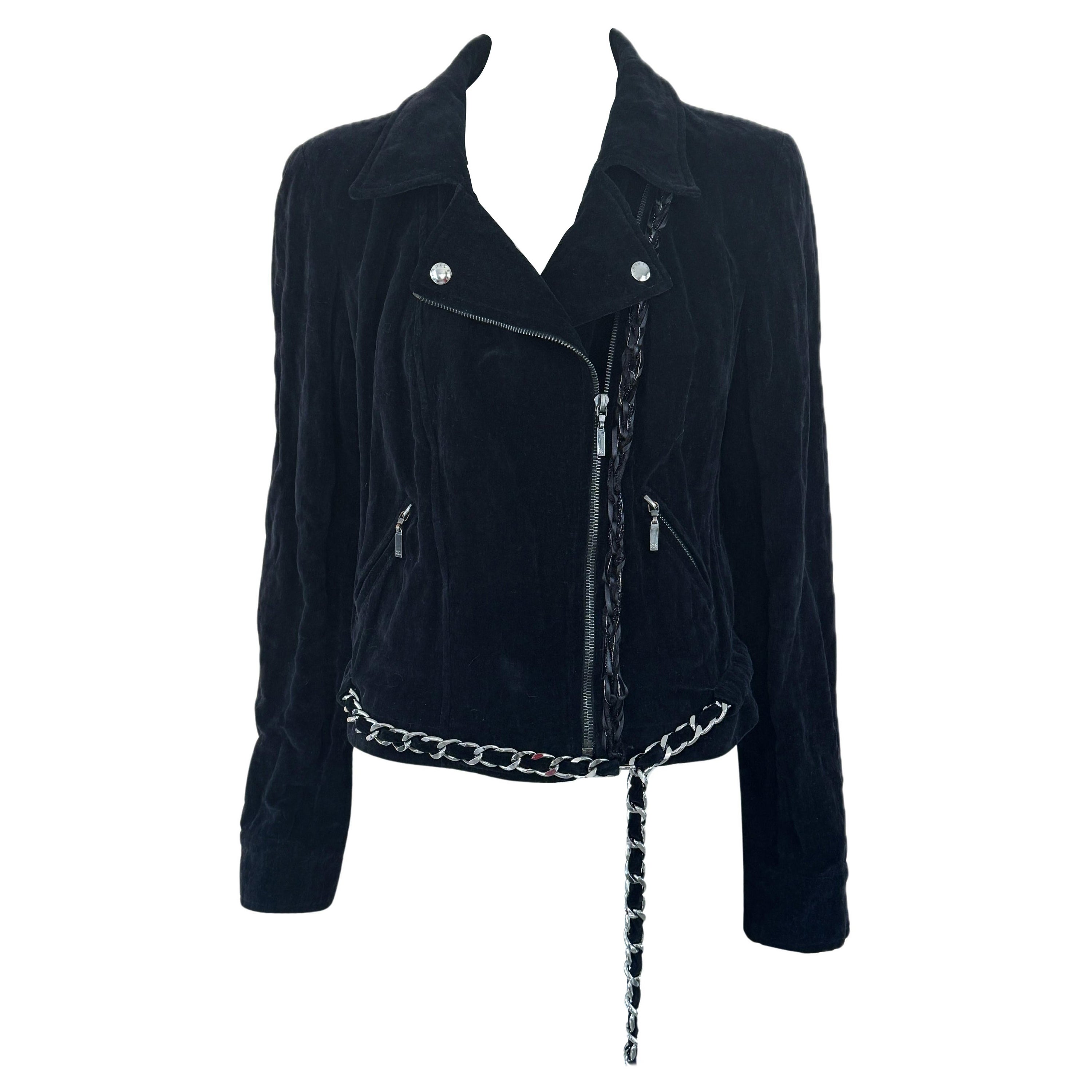 Chanel Rarest Chain Trim Velvet Biker Jacket