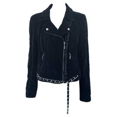 Chanel - Veste motard en velours bordée de chaînes, plus rare que jamais
