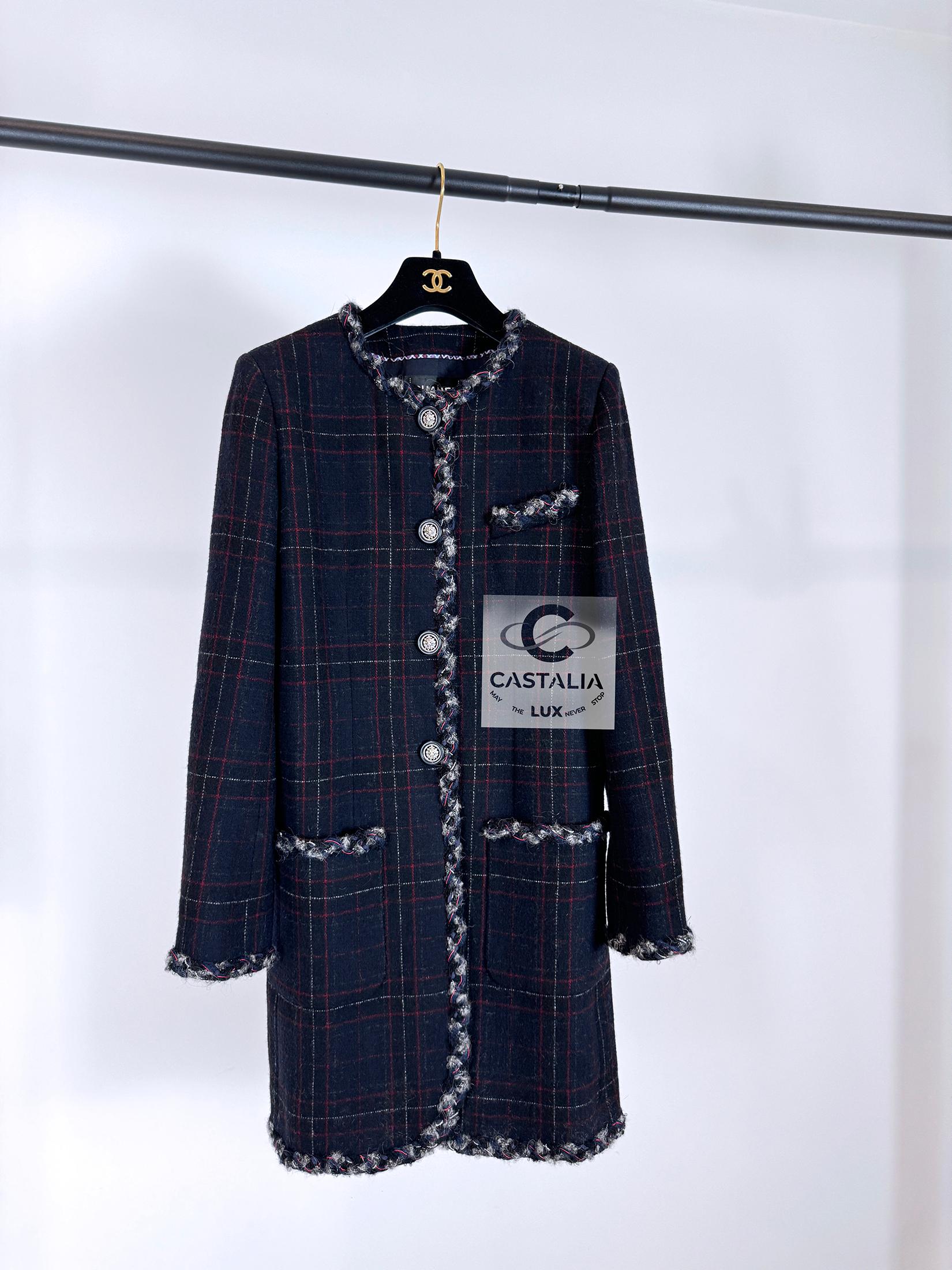 Black Chanel Rarest Paris / Edinburgh Tartan Coat For Sale