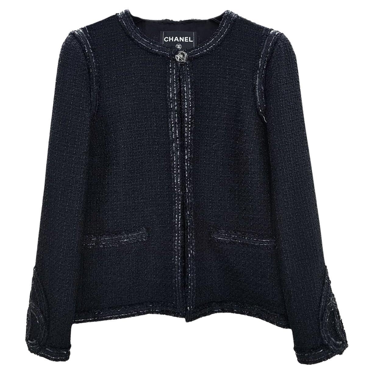 Chanel Rarest Paris / Miami CC Heart Patches Black Tweed Jacket 36 FR For Sale