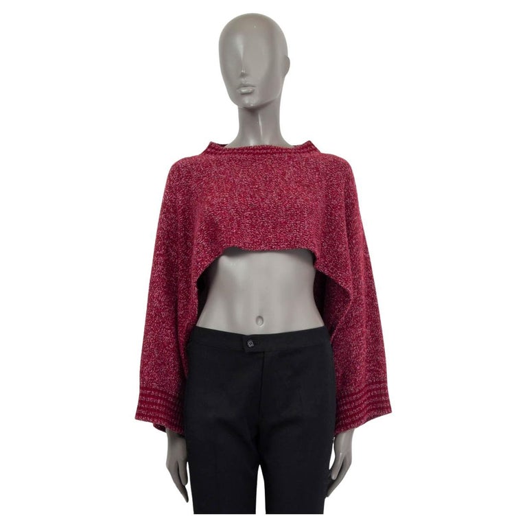 CHANEL raspberry cashmere 2016 16K OPEN SLEEVE CROPPED CAPE Sweater 38 ...