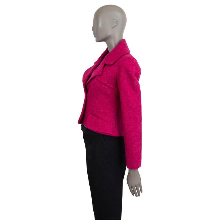 Pink CHANEL raspberry pink wool 2018 CROPPE RAGLAN Jacket 36 XXS For Sale
