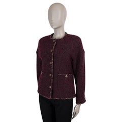 CHANEL raspberry wool 22A FLORENCE COLLARLESS TWEED Jacket 40 M