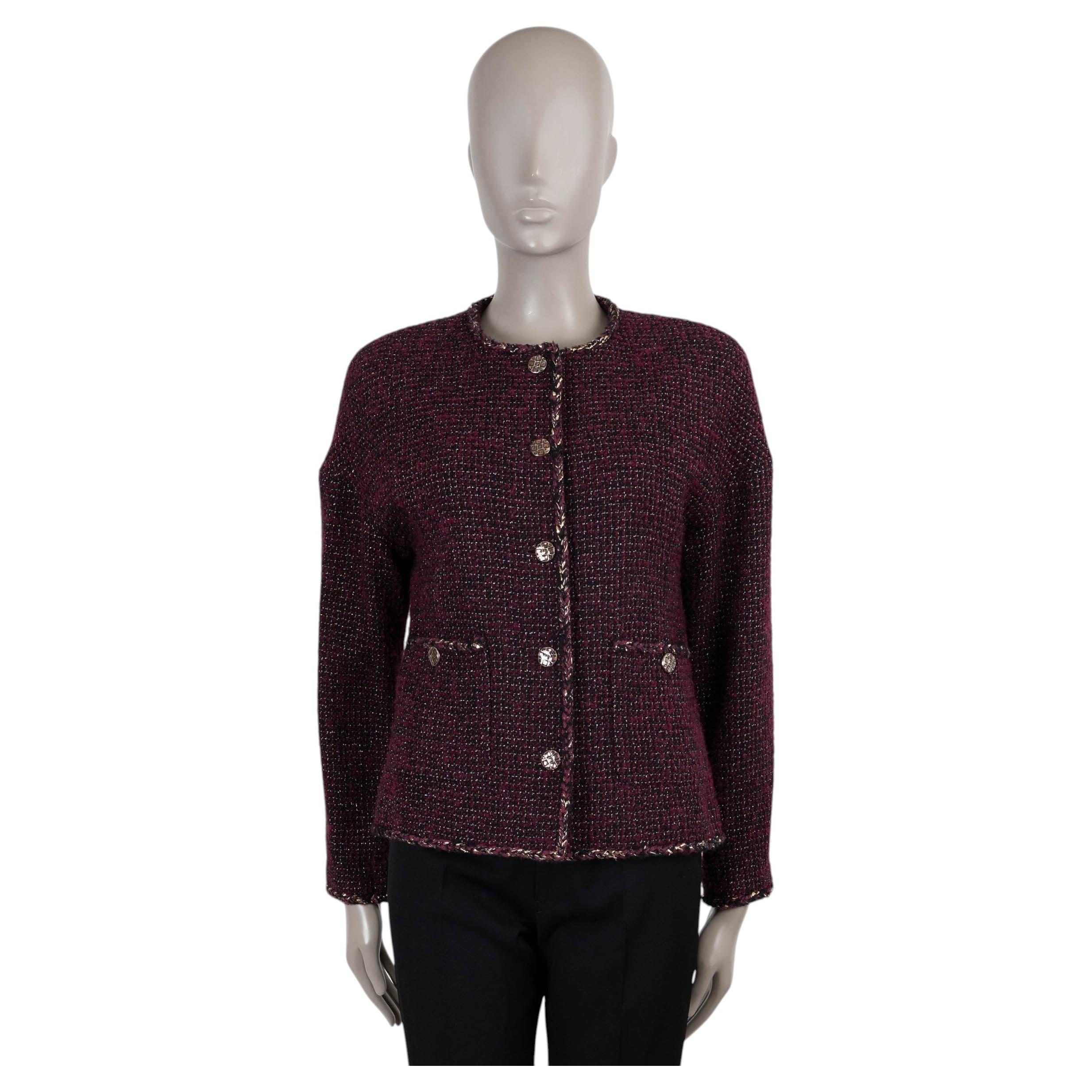 CHANEL raspberry wool 22A FLORENCE COLLARLESS TWEED Jacket 40 M
