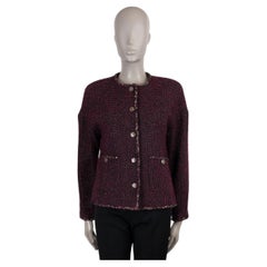 CHANEL raspberry wool 22A FLORENCE COLLARLESS TWEED Jacket 40 M