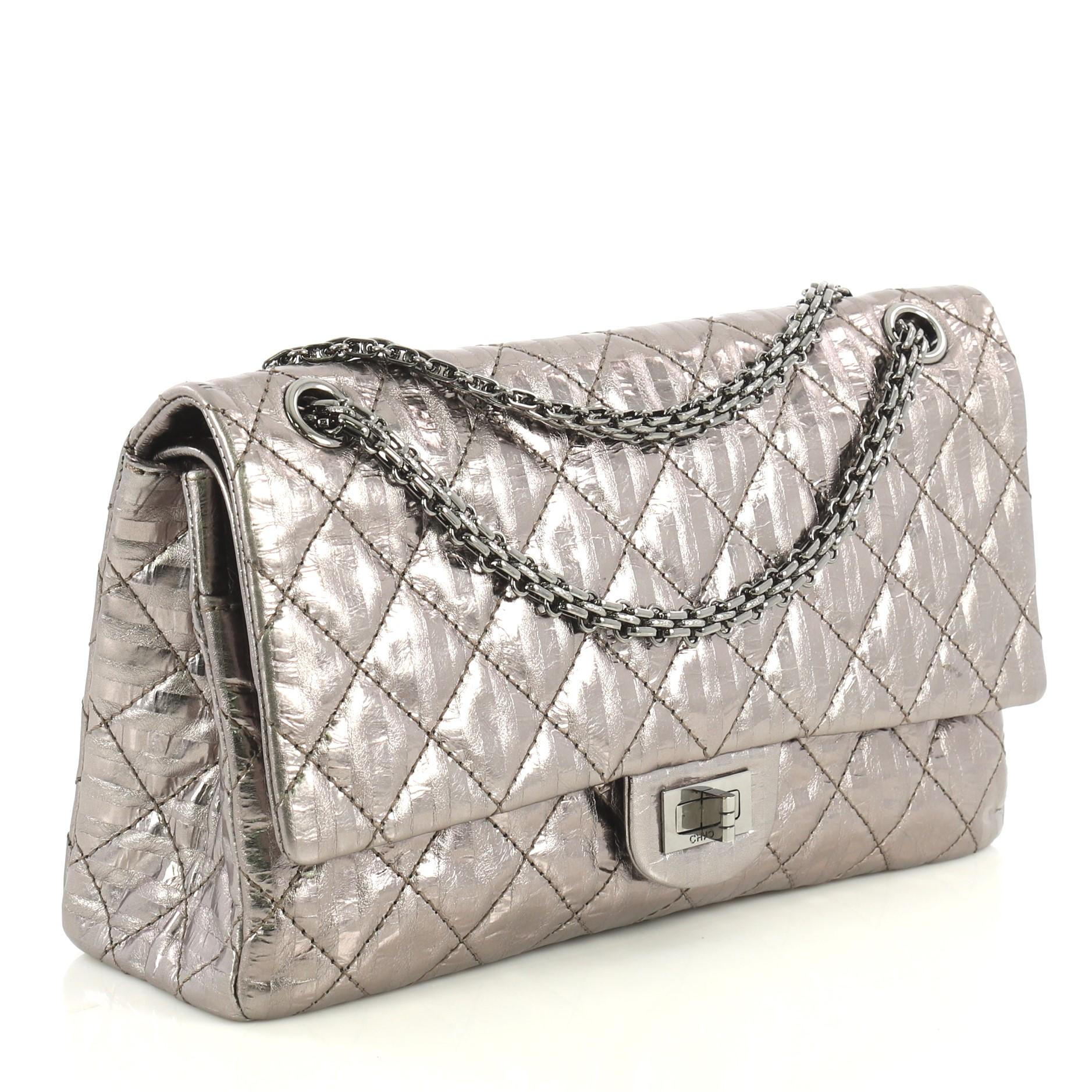 Gray Chanel Rayures Reissue 2.55 Handbag Quilted Calfskin 225
