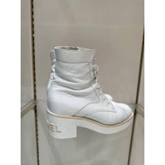 CHANEL 'Ready Steady' White Leather Lace-Up Boots 37.5