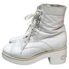 CHANEL 'Ready Steady' White Leather Lace-Up Boots 37.5