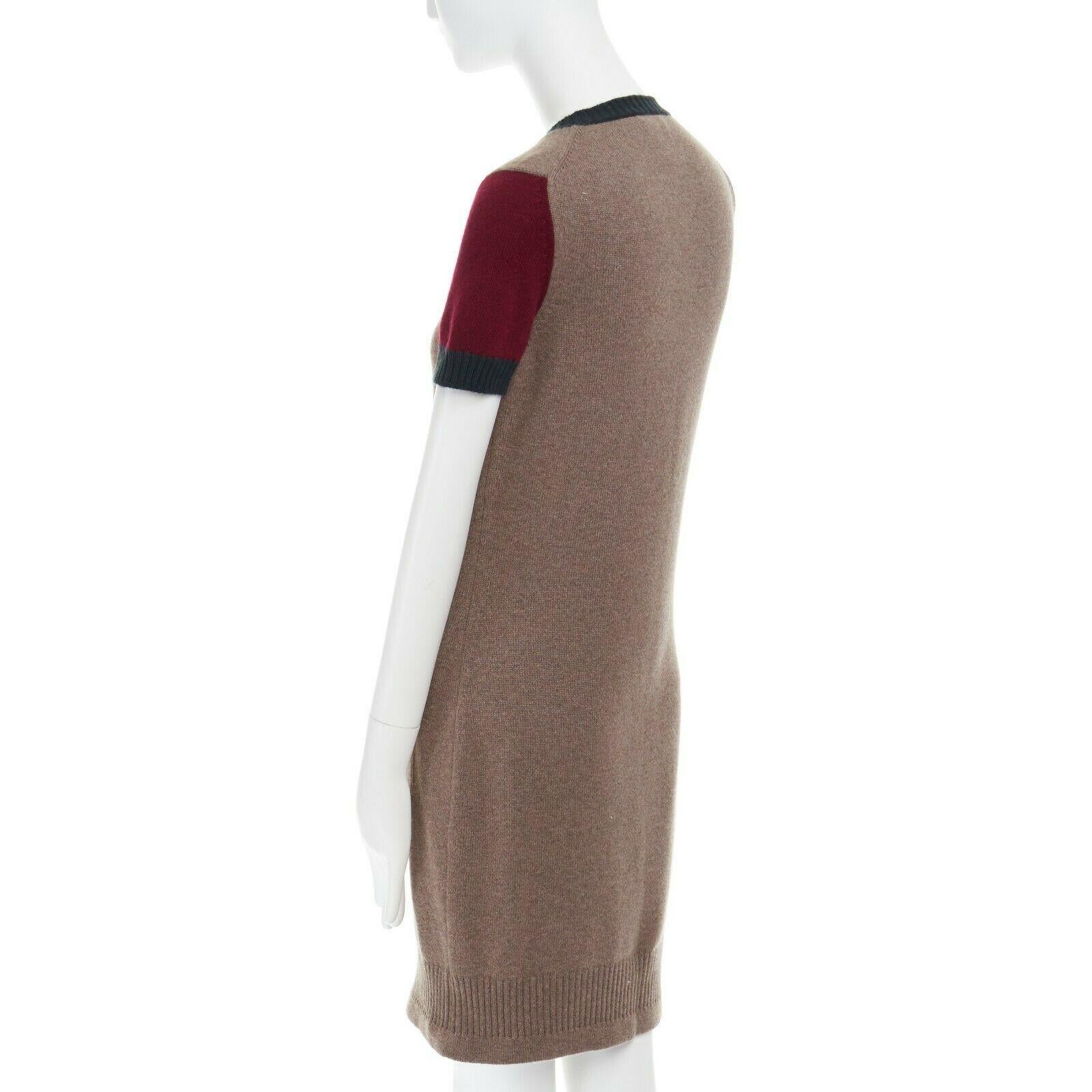 CHANEL Recent 100% cashmere brown short sleeve CC turnlock pocket dress FR36 S 1