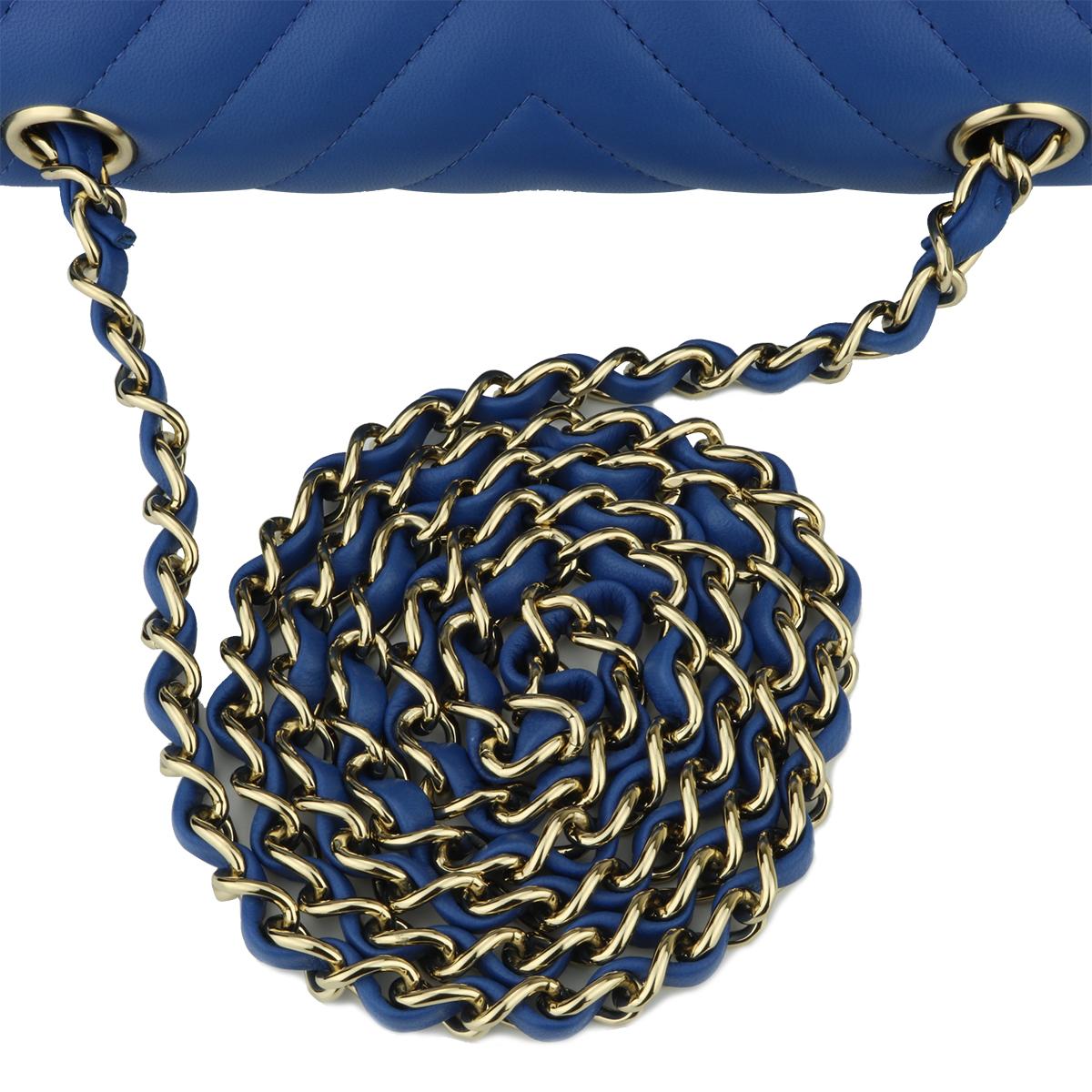 CHANEL Rectangular Mini Bag Blue Chevron Lambskin with Light Gold Hardware 2019 4