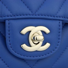 CHANEL Rectangular Mini Bag Blue Chevron Lambskin with Light Gold Hardware 2019