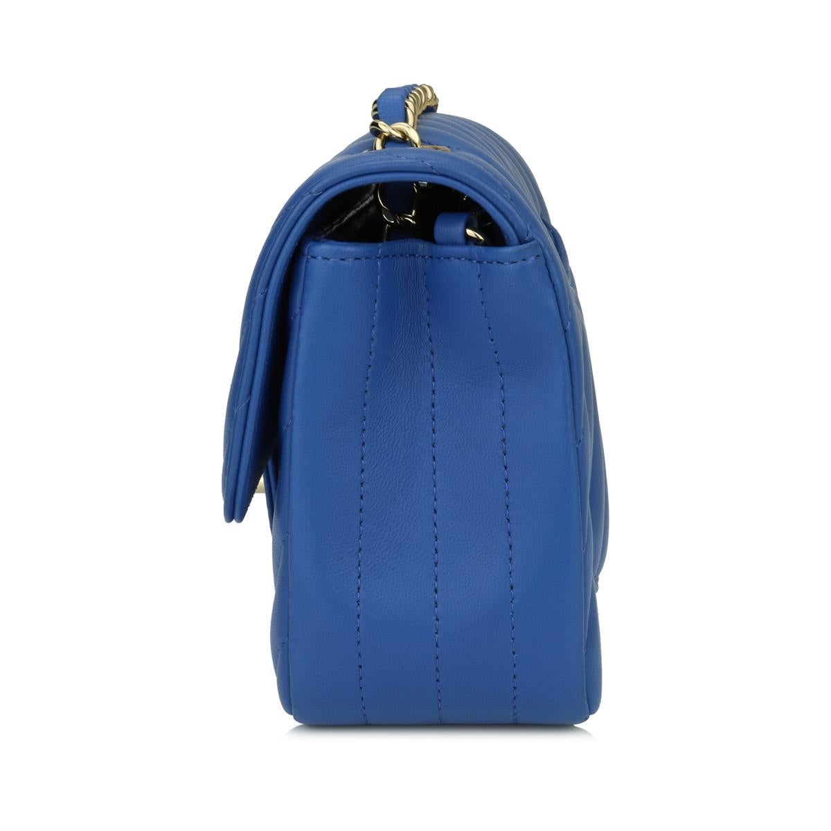 CHANEL Rectangular Mini Bag Blue Chevron Lambskin with Light Gold Hardware  2019 at 1stDibs | chanel chevron blue, chanel blue chevron bag