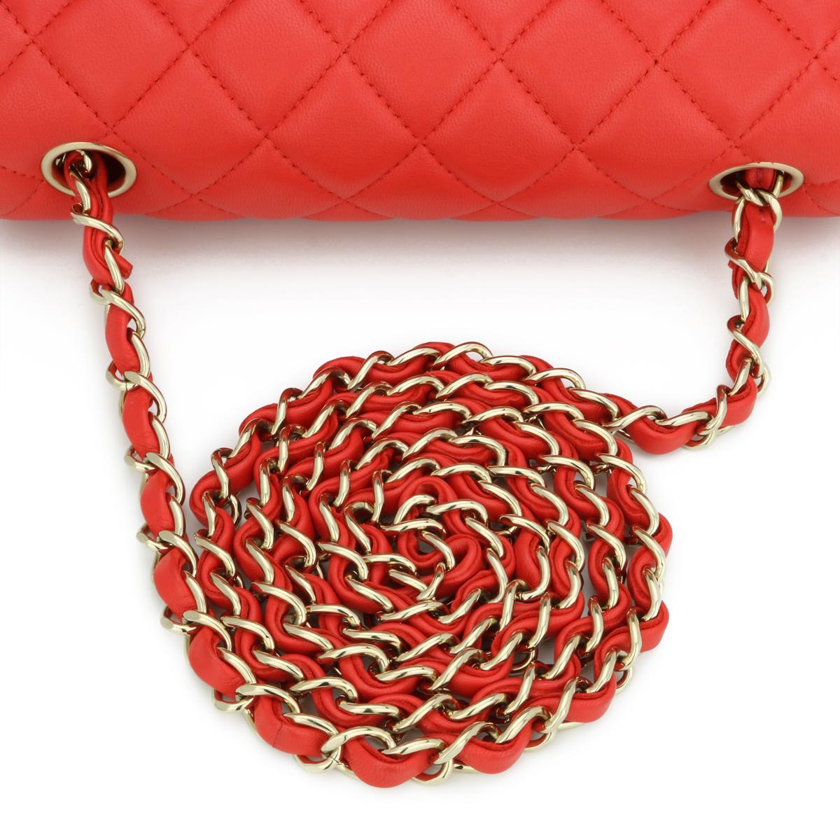 CHANEL Rectangular Mini Bag Red Lambskin with Light Gold Hardware 2017 7