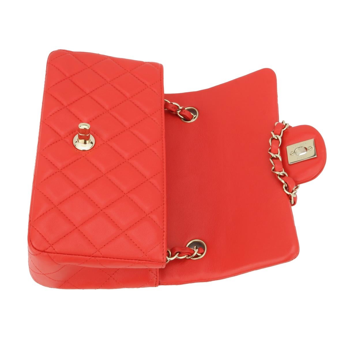 CHANEL Rectangular Mini Bag Red Lambskin with Light Gold Hardware 2017 8