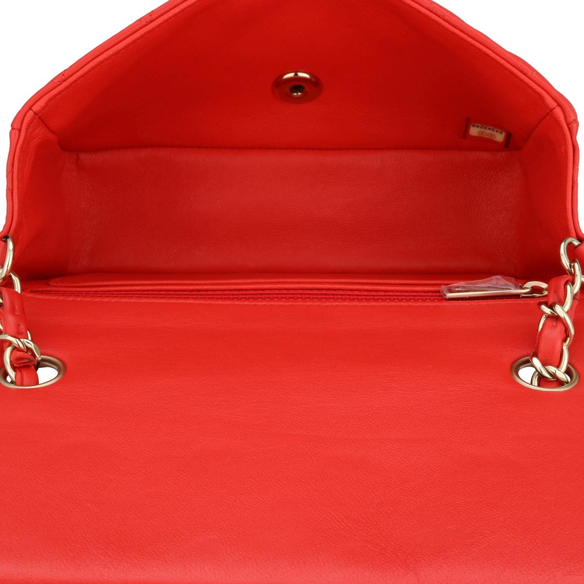 CHANEL Rectangular Mini Bag Red Lambskin with Light Gold Hardware 2017 10