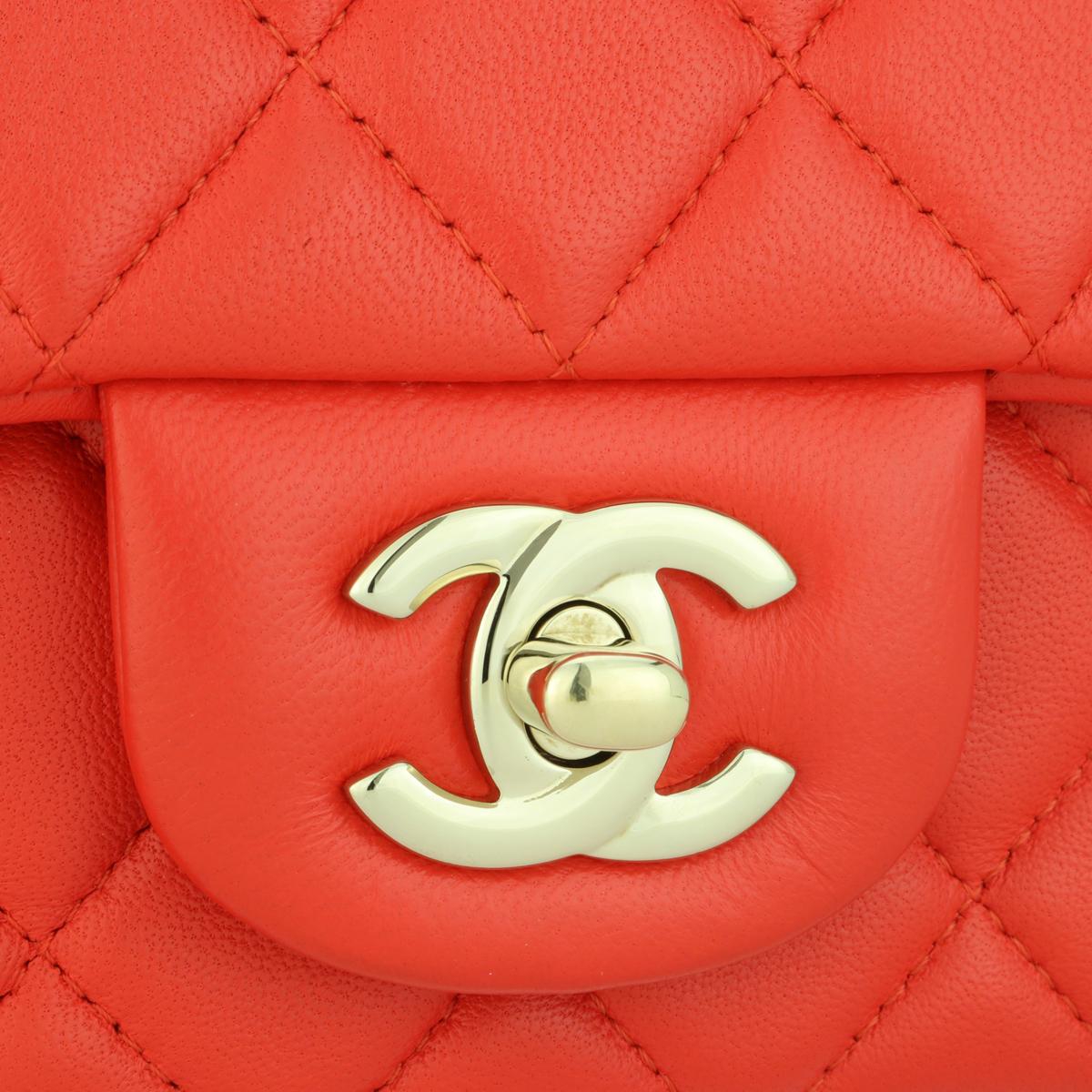 CHANEL Rectangular Mini Bag Red Lambskin with Light Gold Hardware 2017 In Excellent Condition In Huddersfield, GB