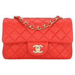 CHANEL Rectangular Mini Bag Red Lambskin with Light Gold Hardware 2017