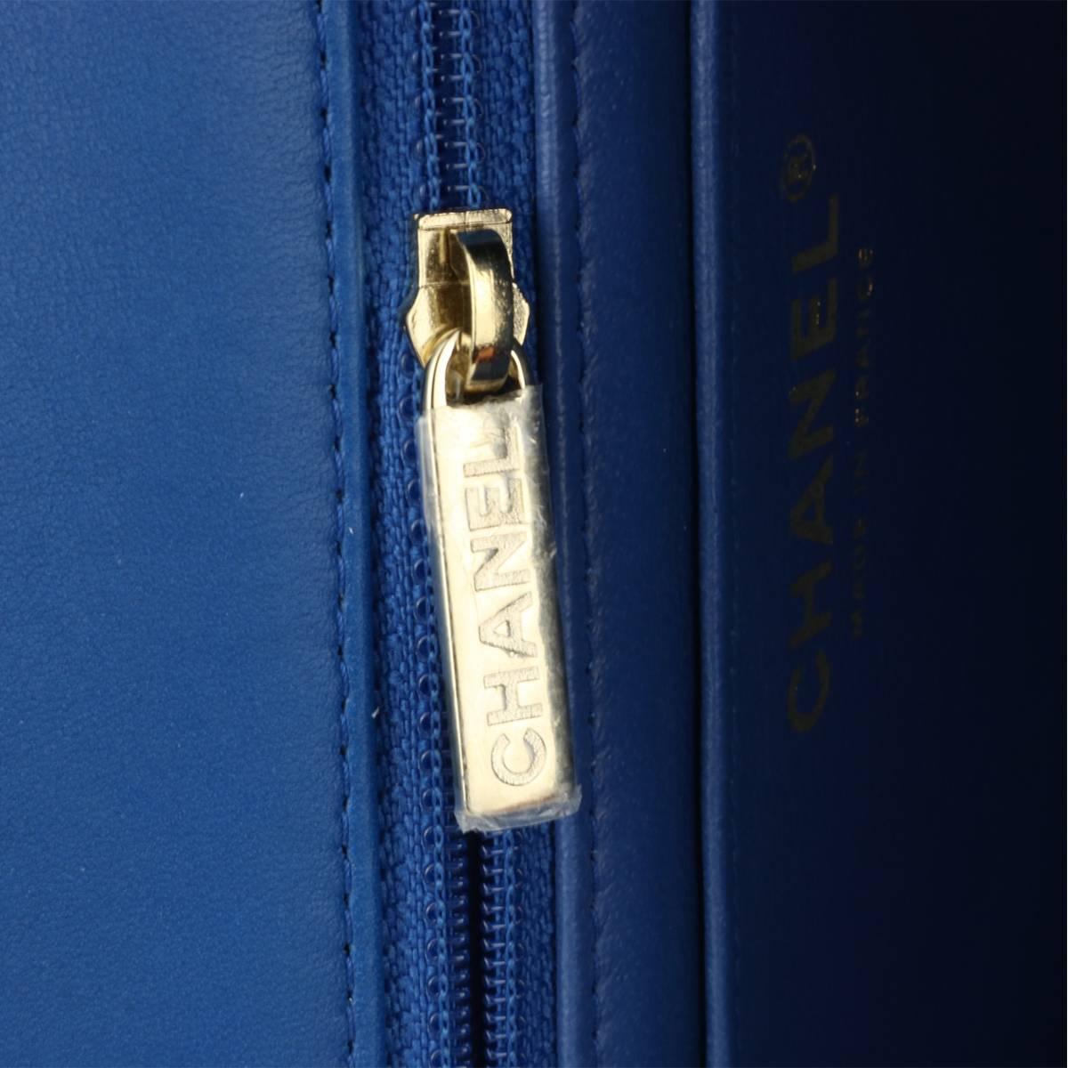 CHANEL Rectangular Mini Blue Lambskin with Light Gold Hardware 2017 11