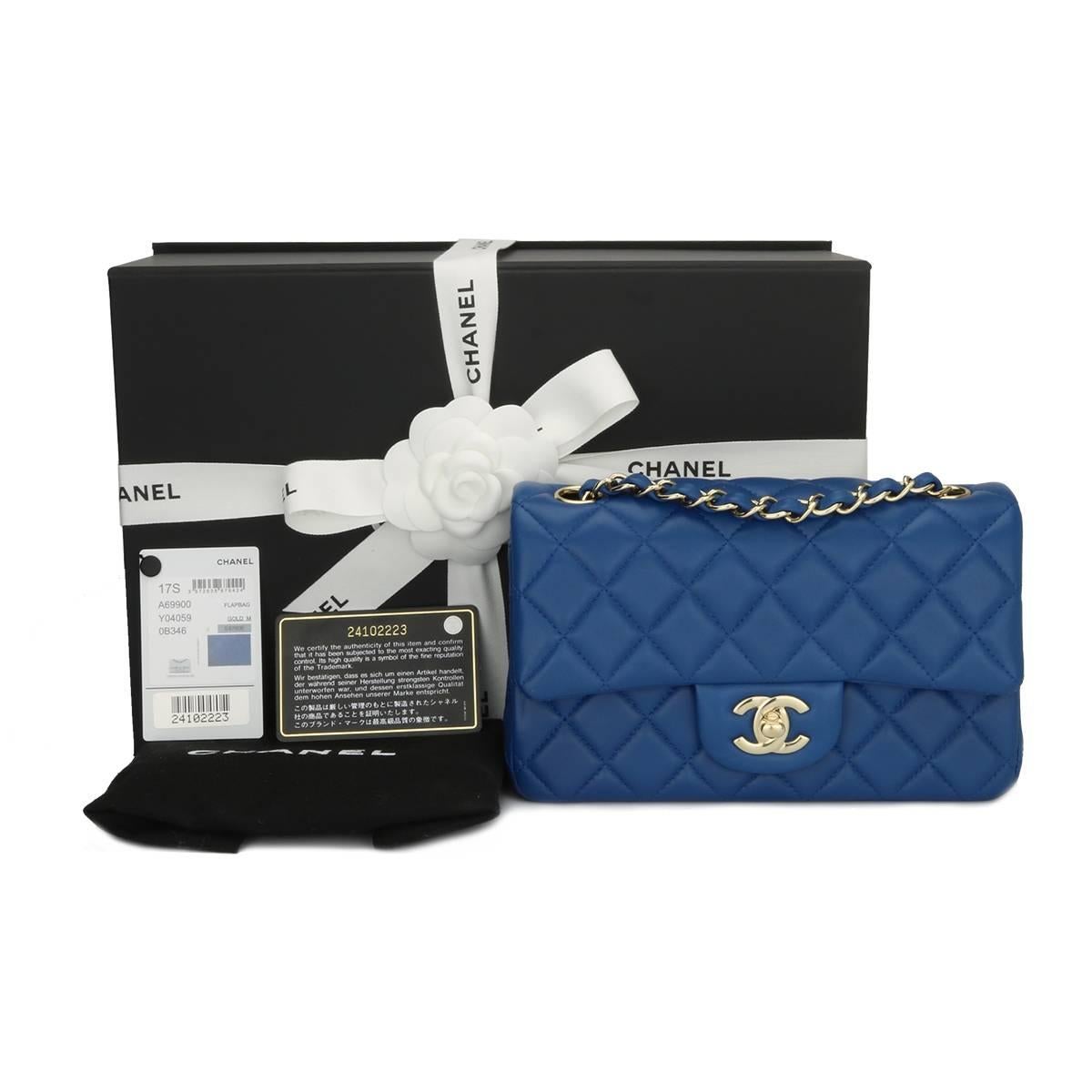 CHANEL Rectangular Mini Blue Lambskin with Light Gold Hardware 2017 15