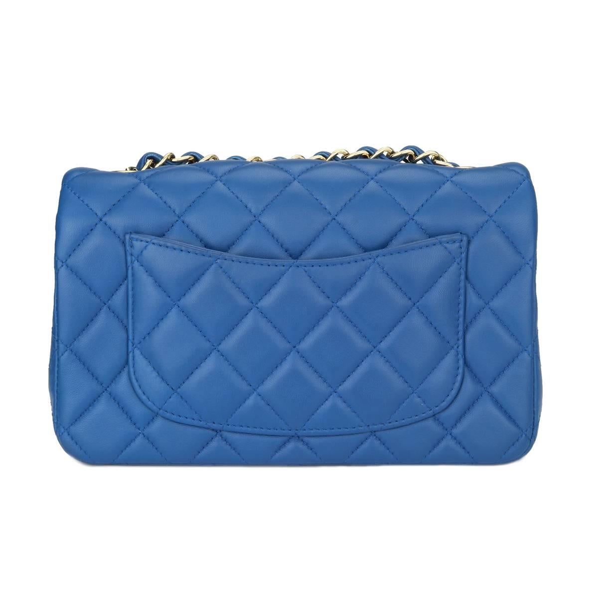 CHANEL Rectangular Mini Blue Lambskin with Light Gold Hardware 2017 In Excellent Condition In Huddersfield, GB