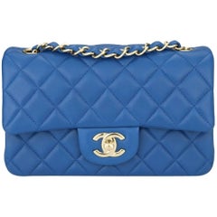 CHANEL Rectangular Mini Blue Lambskin with Light Gold Hardware 2017