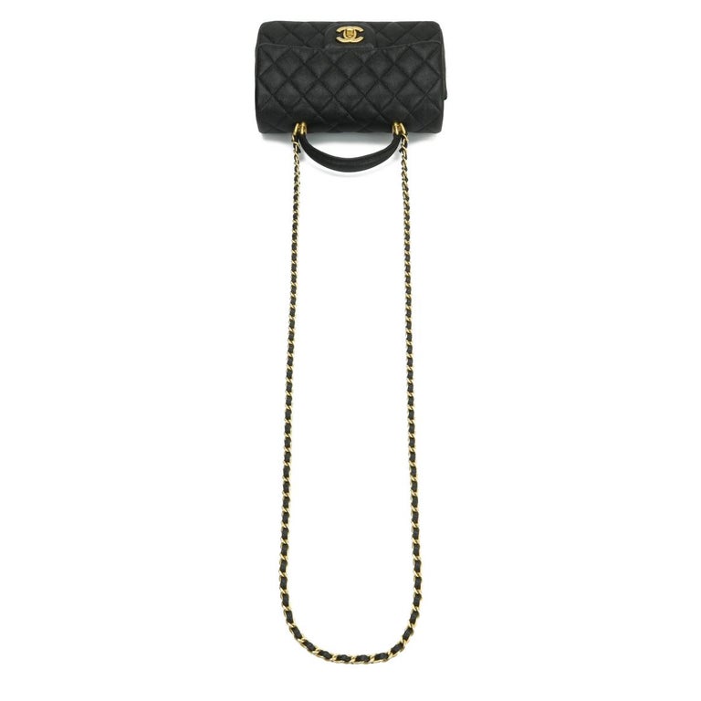 CHANEL Rectangular Mini Top Handle Bag Black Caviar Brushed Gold