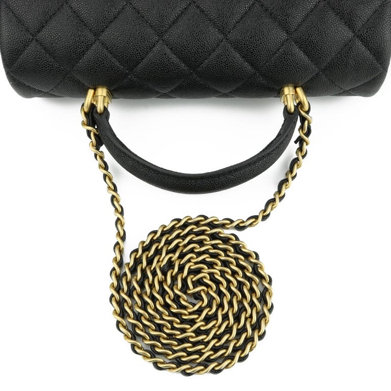 Classic Mini Square 17B Black Quilted Caviar with light gold hardware