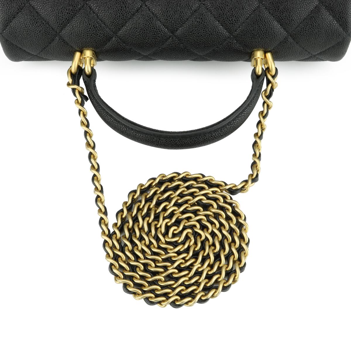 CHANEL Rectangular Mini Top Handle Bag Black Caviar Brushed Gold Hardware 2021 6