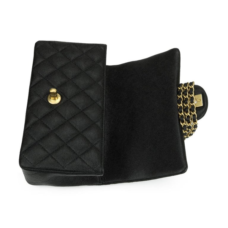 CHANEL Rectangular Mini Top Handle Bag Black Caviar Brushed Gold