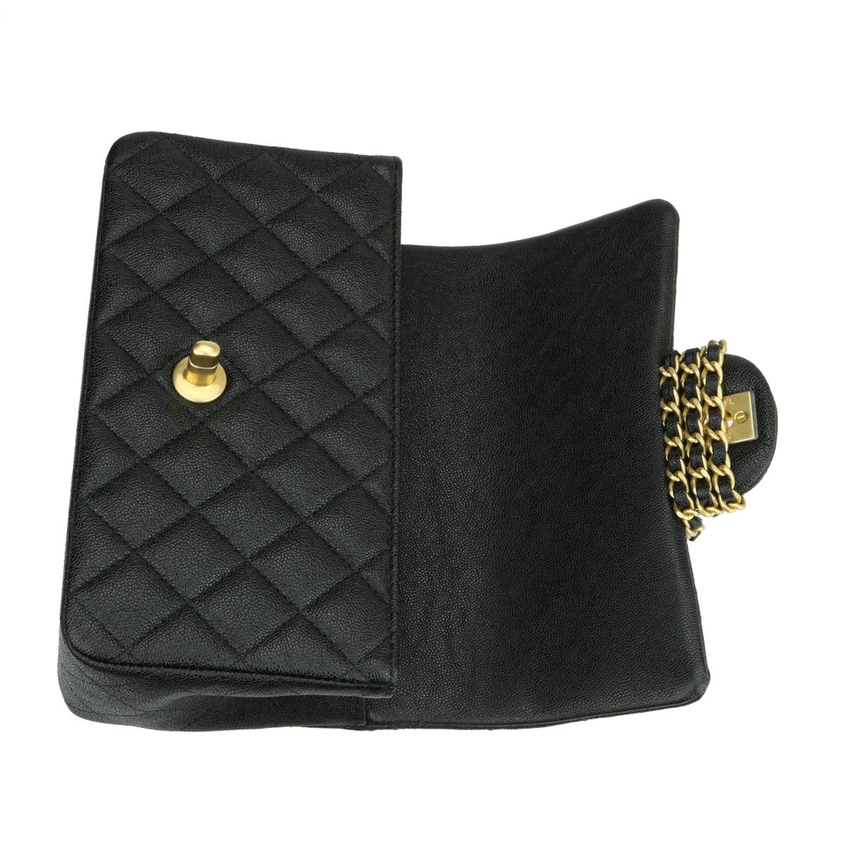 CHANEL Rectangular Mini Top Handle Bag Black Caviar Brushed Gold Hardware 2021 10